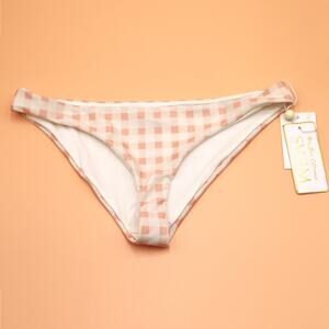 For Love & Lemons Women Pink Check Bonnie Hipster Swimsuit Bikini Bottom Size S